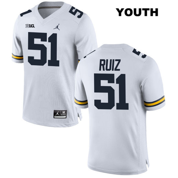 Youth NCAA Michigan Wolverines Cesar Ruiz #51 White Jordan Brand Authentic Stitched Football College Jersey XH25B40BY